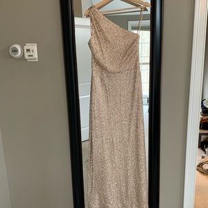 Amsale G976Q Rose Gold One Shoulder Sequin Gown